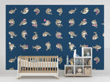 Kids Wall Murals Underwater Theme, Self-Adhesive Full Wall Wallpaper “Funny Sharks” Art Wall for Children’s Playroom 🦈💙