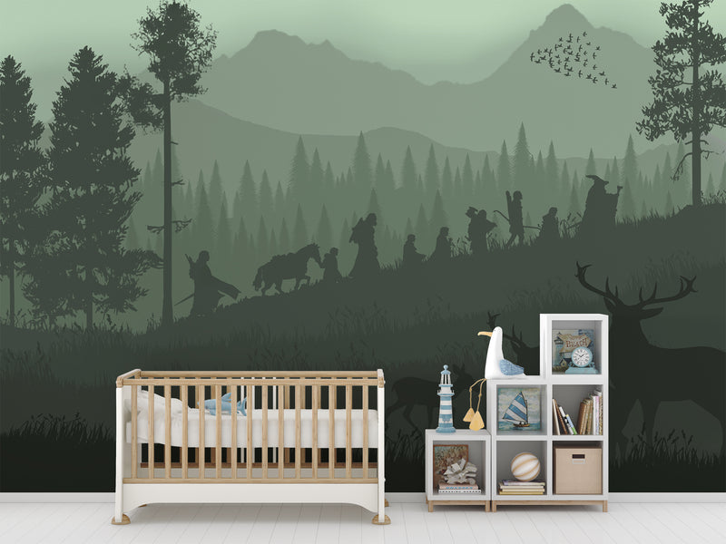 Self-adhesive wallpaper for a kids' room with a spirit of adventure and a magical atmosphere, accent wall art print "Silhouettes of Heroes" ✨