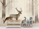 Forest Animals Non-Woven Wallpaper for Kids’ Room Calm Tones for Playroom Deer and Rabbit Wall Print  Forest Design Art Wall Mural