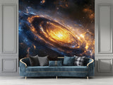 Art Design For Space Self-Adhesive Full Wall Wallpaper Print For Living Room And Bedroom "Spiral Galaxy In Fiery Glow" Design For Lovers Of The Mysterious Universe 🌌