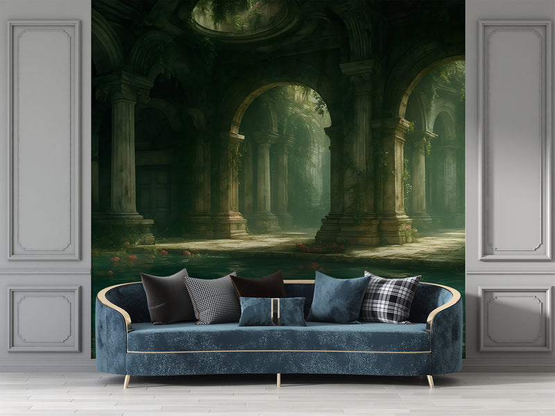 Wall Print Self-Adhesive Wall Murals With Architecture Image For Living Room Kitchen "Lost Temple Of Water" 🏛