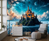High-Quality Non-Woven Photo Wallpaper, "Heavenly Fairytale: Castle In The Clouds" Full Wall Print For Kids' Room