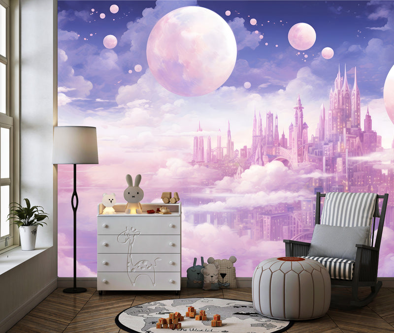 Peel and Stick Wall Mural For Kids Room "Dreamy Cloud Kingdom", Designed To Inspire Imagination And Create New Adventures