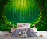 Nature Art For Kids Room Wallpaper Print For Nursery Self-Adhesive Wall Mural For Baby Room Full Wall Poster "Green Arch In The Forest"🌿