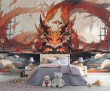 Anime Print Self-Adhesive Wallpaper For Whole Wall Animation Style For Kids Room, Living Room "Japanese Dragon Guardian" 🐉