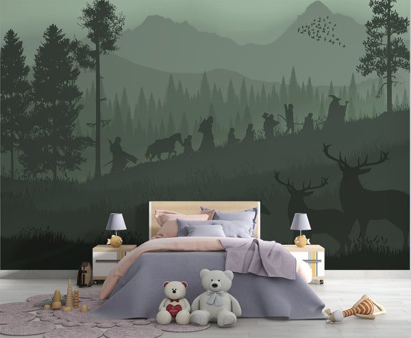 Self-adhesive wallpaper for a kids' room with a spirit of adventure and a magical atmosphere, accent wall art print "Silhouettes of Heroes" ✨
