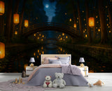 Self-Adhesive Wall Mural Print for Kids Room Lanterns Lighting the River Art Wall Kids Wallpaper Playroom Decor