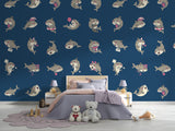 Kids Wall Murals Underwater Theme, Self-Adhesive Full Wall Wallpaper “Funny Sharks” Art Wall for Children’s Playroom 🦈💙