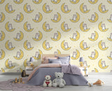 Peel and Stick Wall Mural “Happy Bunnies on the Moon” – Kids Room Wallpaper