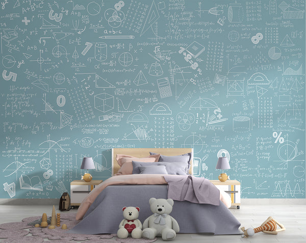 Pastel tones Math formulas and examples wall mural for kids’ room Non-woven wallpaper Print for office Accent wall for school Calm color palette 🧠