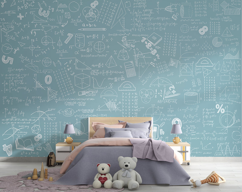 Pastel tones Math formulas and examples wall mural for kids’ room Non-woven wallpaper Print for office Accent wall for school Calm color palette 🧠