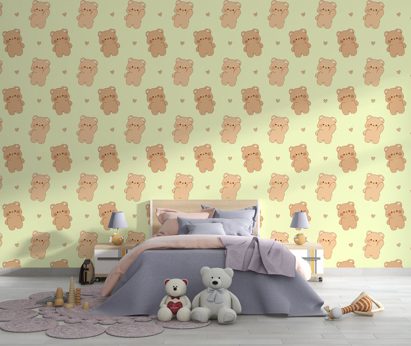 Cute Design For Kids Room Peel and Stick Mural, For Children’s Playroom, Kids Wallpaper ‘Teddy Bears’ 🐻
