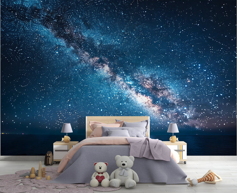 Accent Wall Non-Woven Wallpaper For Living Room, Kids Room, Bedroom | Home Decor "Milky Way Over The Sea" 🌌