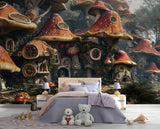 Fantasy Print for Kids Room, Non-Woven Wall Murals, Botanical Design “Mushroom City” for Children’s Playroom 🌿🍄