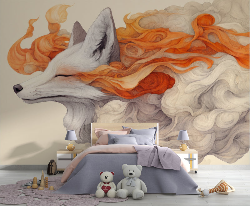 Self-Adhesive Full Wall Mural Abstract Art Design for Living Room, Kitchen, Bedroom 'Fox in a Vision'