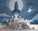Traditional Kids Wallpaper – Space Rocket & Astronaut Design for Nursery and Children’s Rooms