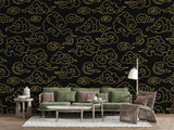 Luxury Chinese Cloud Peel and Stick Wallpaper – Black and Gold Oriental Self-Adhesive Wall Mural