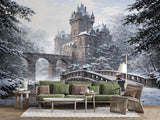Peel and Stick Wall Mural Gothic Castle in Winter – Living Room Print Architectural Design