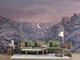Zodiac Wheel Peel and Stick Wall Mural – Celestial Astrology Wallpaper for Meditation Room