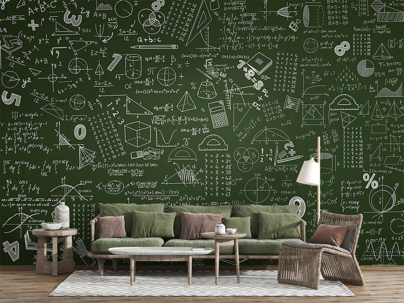 Wallpaper with formulas Math tasks design for kids’ room Peel and stick Mural Wall art Poster Educational zone or school print 📘