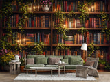 Library Peel and Stick Wall Mural – Cozy Bookcase Wallpaper for Home Office, Reading Room