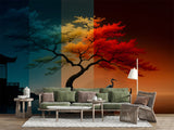 Non-woven photo wallpaper ‘Japanese Seasonal Tree’ — Conceptual art print for bedroom and hall, an elegant interior design choice for modern spaces and venues