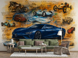 Vintage-style car wallpaper Peel and Stick wall mural for living room, kids' room, art wall in the hall, and office wall print 🚙