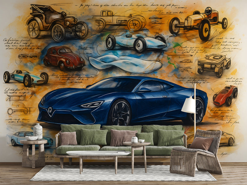 Vintage-style car wallpaper Peel and Stick wall mural for living room, kids' room, art wall in the hall, and office wall print 🚙