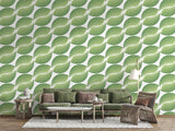 Green Leaf Geometric Pattern Wall Mural – Modern Botanical Traditional Wallpaper, Seamless Nature Wall Design