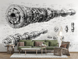 Self-Adhesive Wall Mural – Technical Engineering Drawing Wallpaper for Office