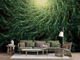 Green Spiral Energy Peel and Stick Wallpaper – Abstract Flowing Light Pattern Wall Mural for Bedroom, Playroom, and Creative Spaces
