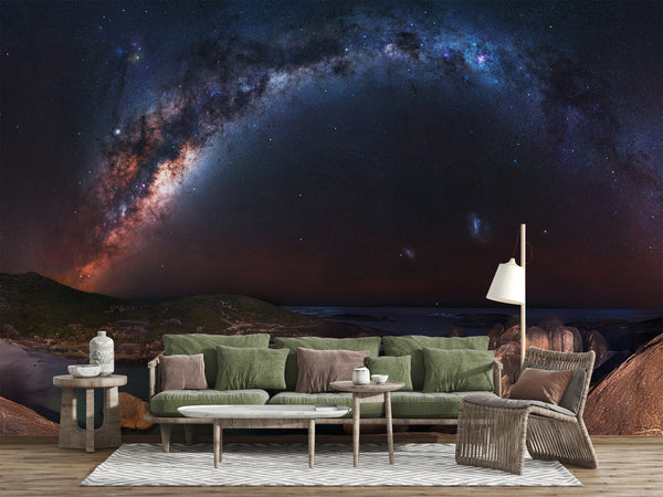 Nature and Space Wall Mural – Unique Design for Living Room, Office, Bedroom | Self-Adhesive Accent Wall Mural – Art Wall for Bedroom "Milky Way over the Ocean"🌌✨