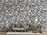 Floral print Black and white art Calm tones on the wall Peel and stick wallpaper for living room or bedroom "Graphic Roses" Nature-inspired design Accent wall