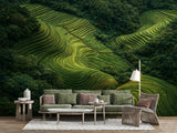 Lush Green Rice Terraces Aerial View – Peel and Stick Wall Mural Nature Landscape Wallpaper