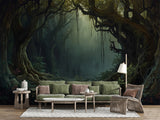 Traditional wallpaper Misty forest thickets, mystical atmosphere for bedroom, living room, or office Accent wall, Art Wall