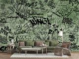Self-Adhesive Green Graffiti Wall Mural for Gaming Room – Modern Urban Interior Design Decor