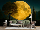 Natural Print Peel and Stick Mural For Living Room, Bedroom Office Poster "Mysterious Glow Of The Full Moon Over The Lake"
