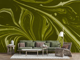 Olive Green Abstract Marble Wall Mural – Modern Minimalist Peel and Stick Wallpaper for Living Room & Bedroom