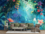 Enchanted Tropical Forest Wall Mural – Colorful Floral Jungle Peel and Stick Wallpaper for Kids Room & Bedroom