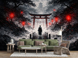 Traditional Wall Mural for a Gaming Zone – Chill Area Print Samurai Walking Toward the Temple