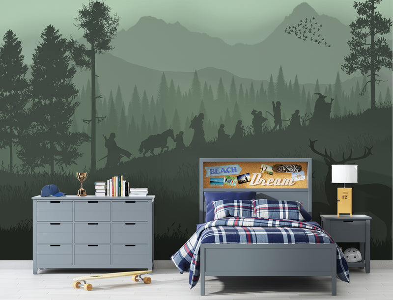 Self-adhesive wallpaper for a kids' room with a spirit of adventure and a magical atmosphere, accent wall art print "Silhouettes of Heroes" ✨