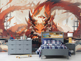 Anime Print Self-Adhesive Wallpaper For Whole Wall Animation Style For Kids Room, Living Room "Japanese Dragon Guardian" 🐉