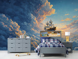 Non-Woven Wall Mural for Kids Room – Flying Ship Fairy Tale Print