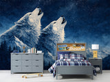 Majestic Wolves in Forest Peel and Stick Wall Mural – Mystical Wildlife Nature Wallpaper for Modern Interior