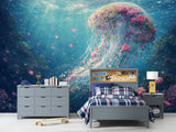 Non-Woven Wallpaper Ethereal Jellyfish Ocean Wall Mural Premium Marine Decor