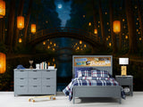 Self-Adhesive Wall Mural Print for Kids Room Lanterns Lighting the River Art Wall Kids Wallpaper Playroom Decor