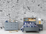 Graphic wallpaper Science theme Mathematical wallpaper Full wall peel and stick mural for kids’ room or living room Educational space print Gray background "Mathematical Formulas" 🧮