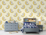 Peel and Stick Wall Mural “Happy Bunnies on the Moon” – Kids Room Wallpaper