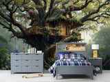 Children’s Dream Fantasy-Themed Mural Desing, Self-Adhesive Kids Wallpaper, Nursery Room Print, ‘Treehouse’ Wall Art