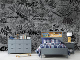 Peel and Stick Grey Graffiti Wall Mural – Modern Interior Design Wallpaper for Gaming Room, Peel and Stick Urban Street Art Decor